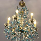 Chandelier with blue crystal pimples, 6 lights, Baccarat, 1950, art nouveau style