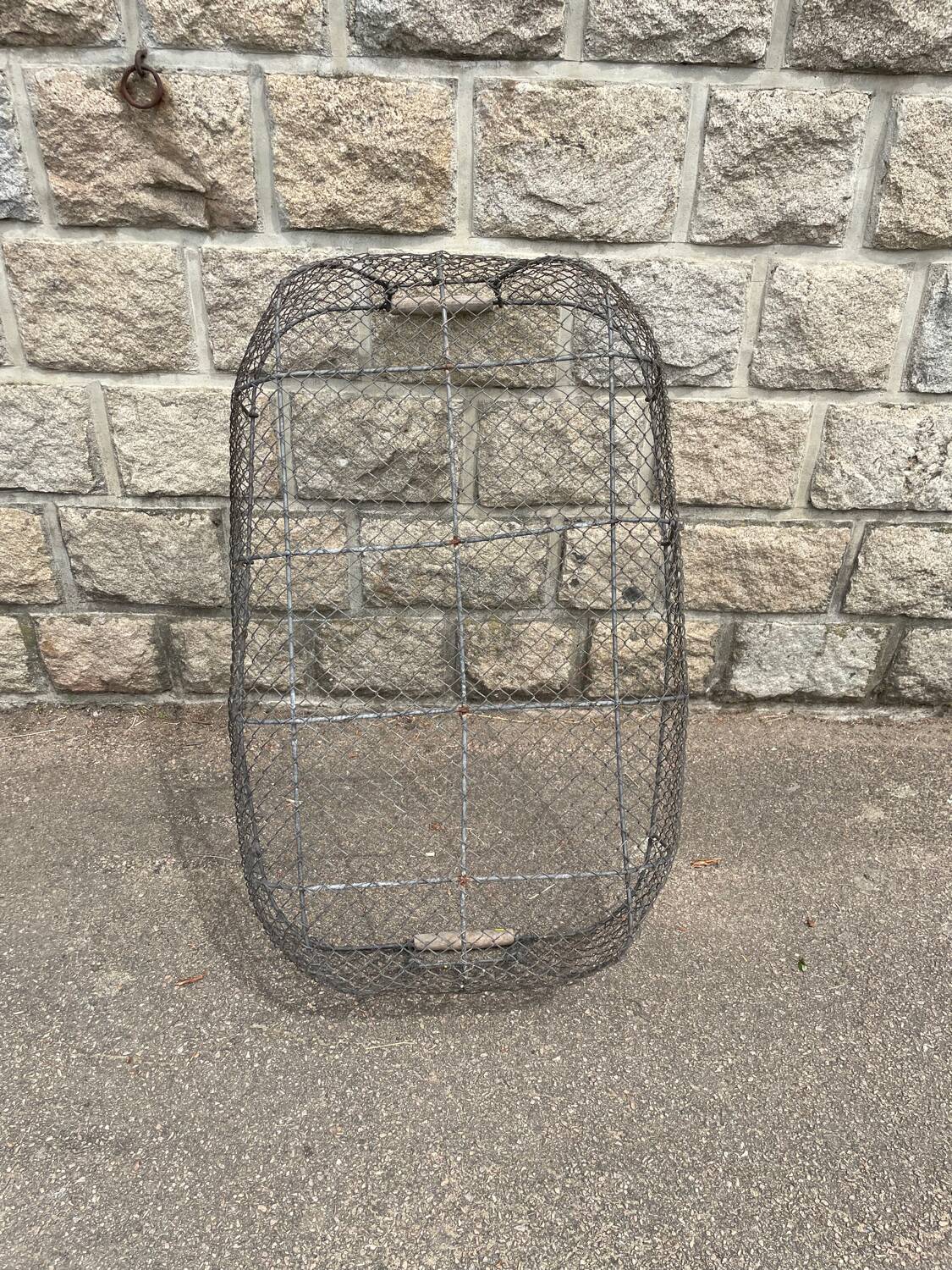 Large vintage metal mesh harvest basket
