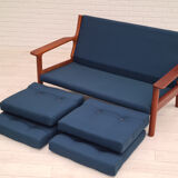 Canapé scandinave entièrement rénové, années 70, laine de meubles, teck
