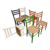 6 chaises italiennes des années 60 en hêtre massif et corde