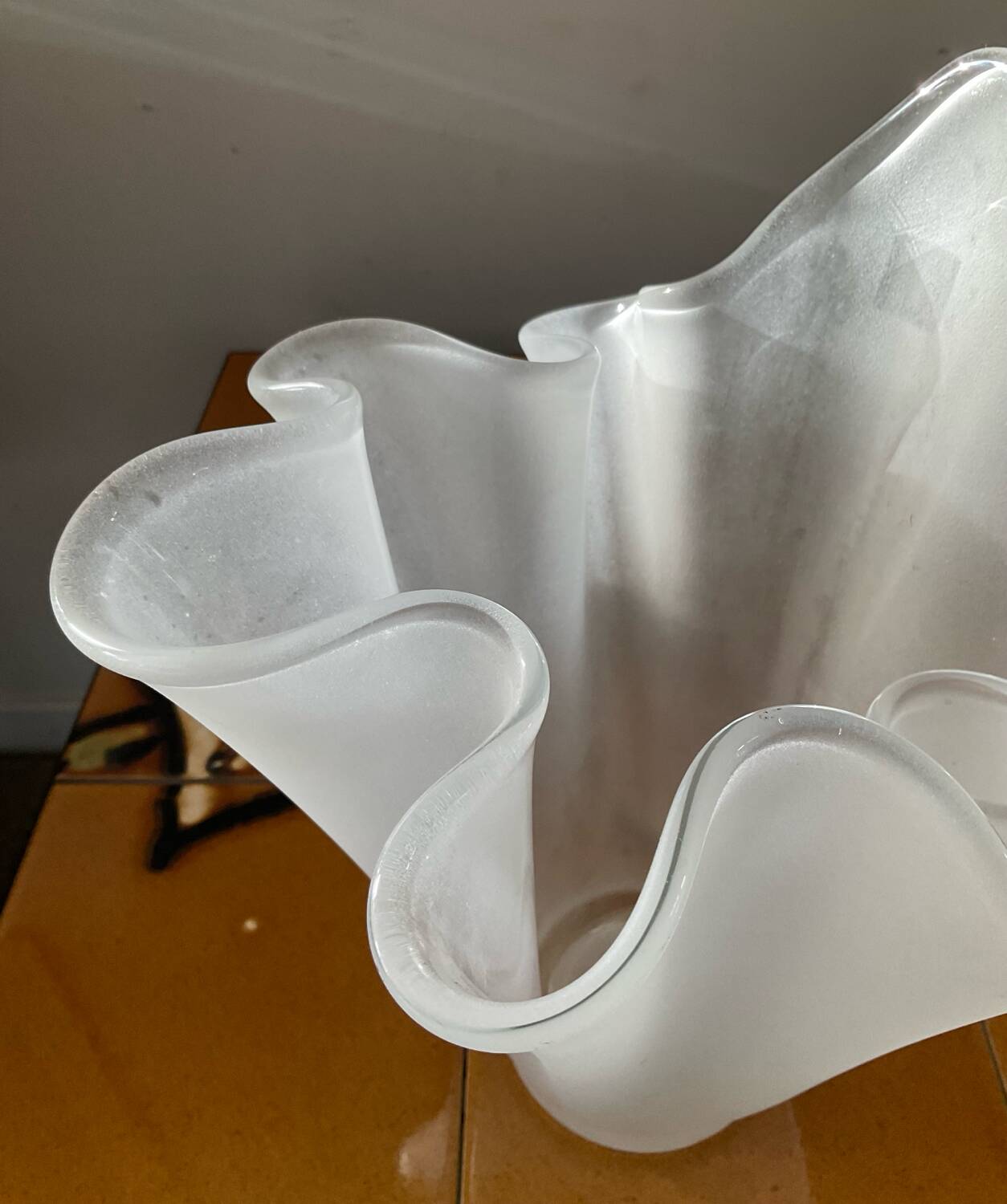 Vintage handkerchief vase in frosted glass