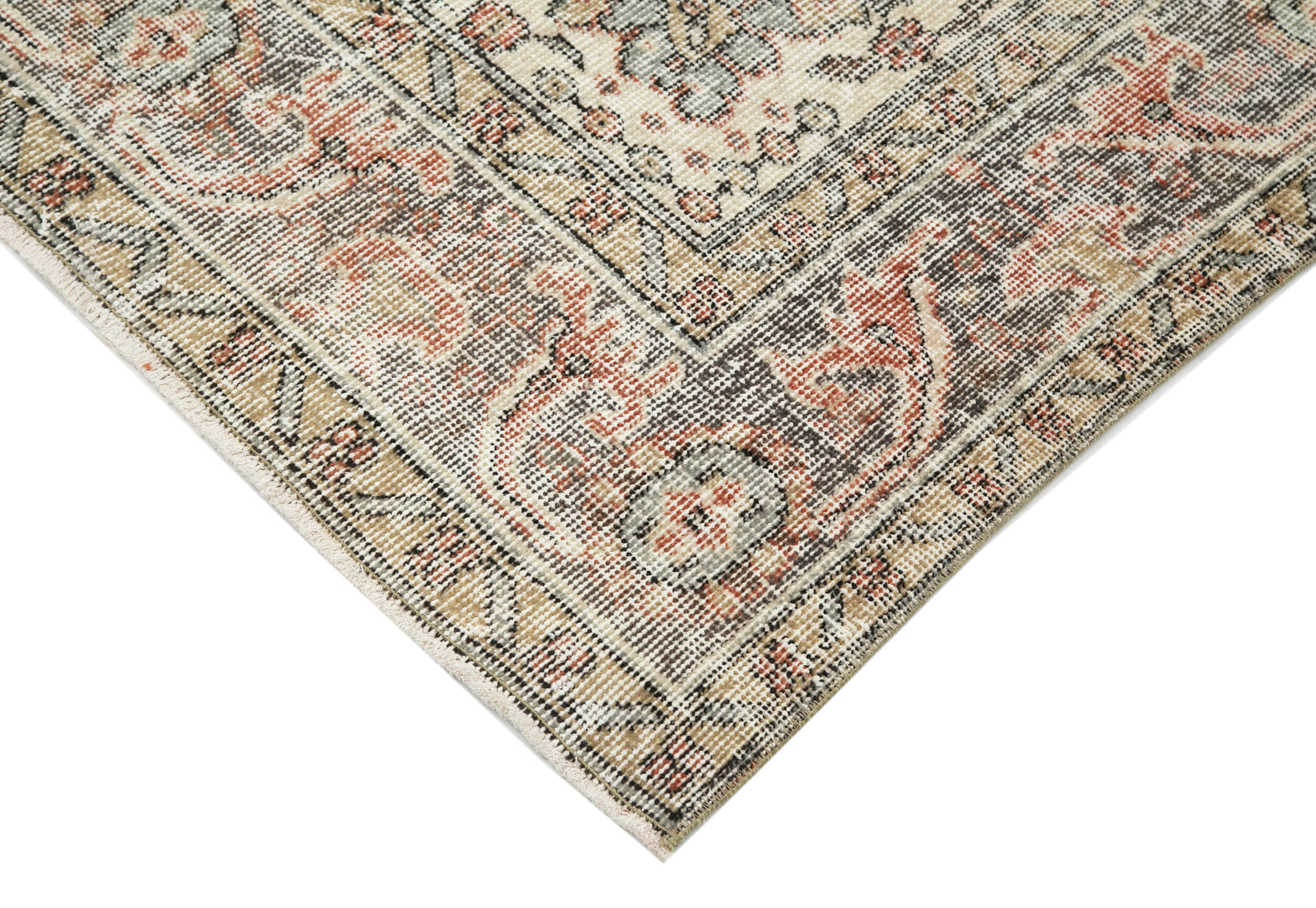 Turkish hand-knotted distressed 1970s beige carpet 178 cm x 305 cm