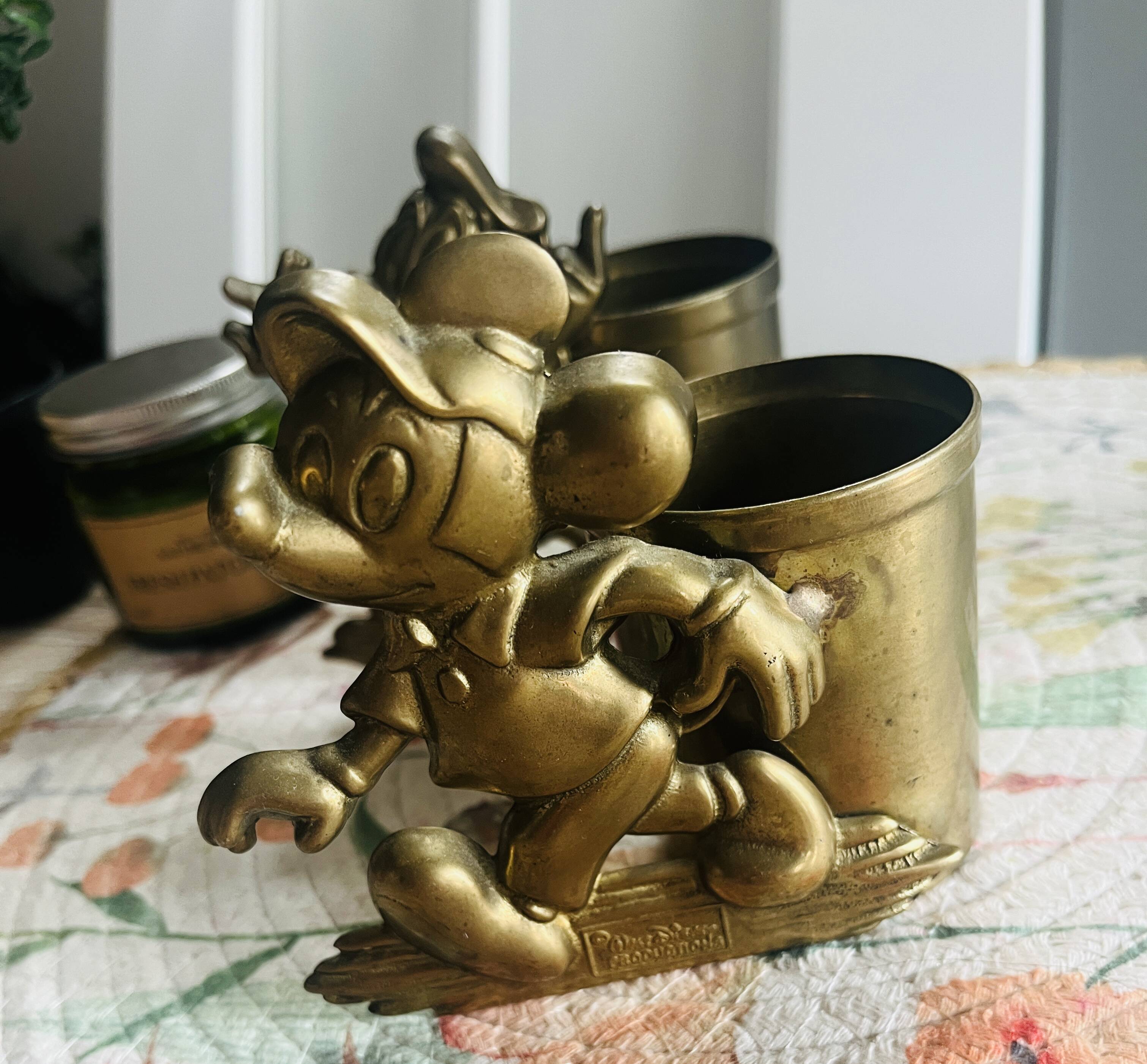 Rare brass yellow Disney pencil holders. 1960p
