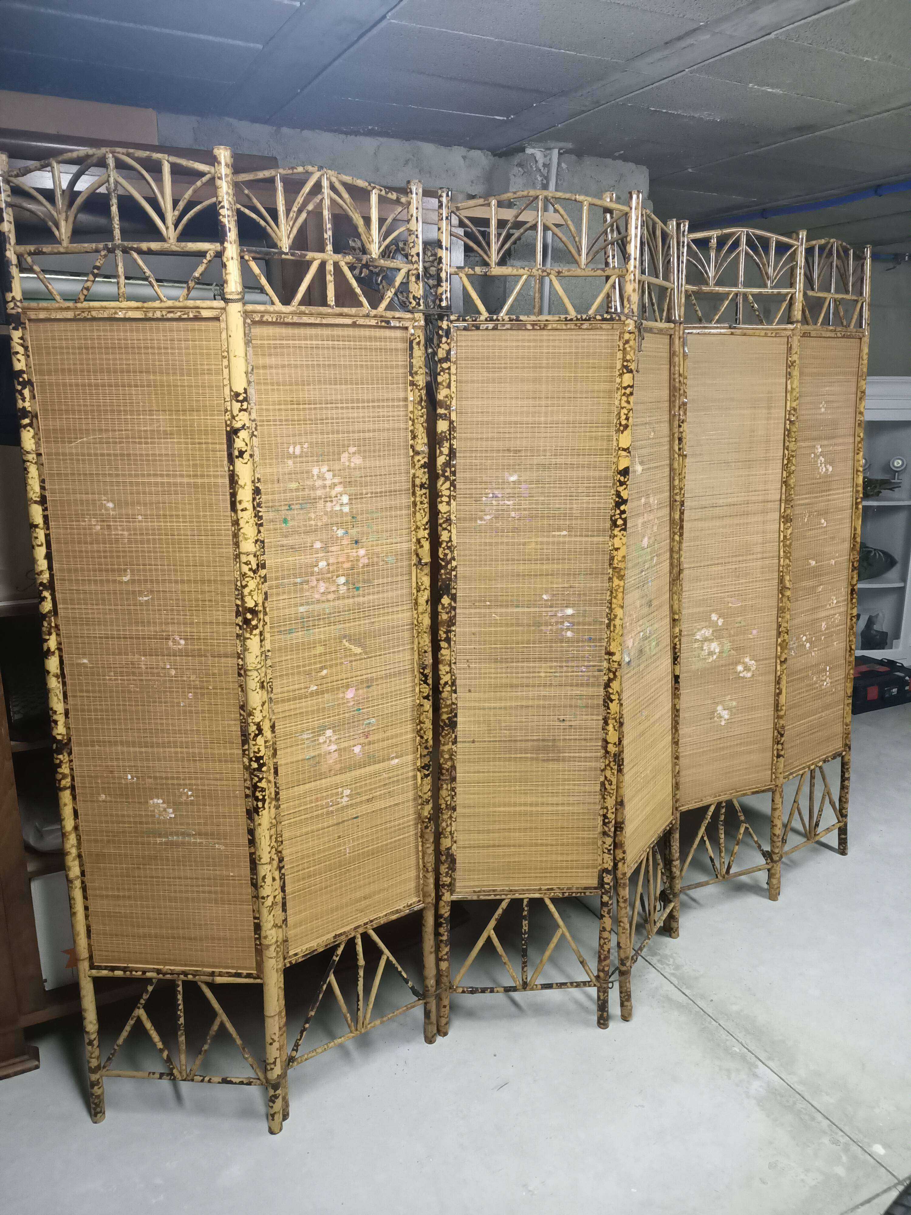 Bamboo screen 6 painted panels
