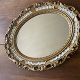 Miroir ovale résine dorée kitsch des années 70
