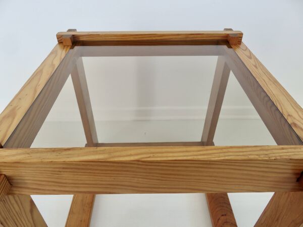 Table de chevet ou table d'appoint scandinave en pin et verre fumé, 1980