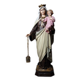 Statuette stuc ND du Mont Carmel, ateliers Olot, yeux en verre, 1920-1930