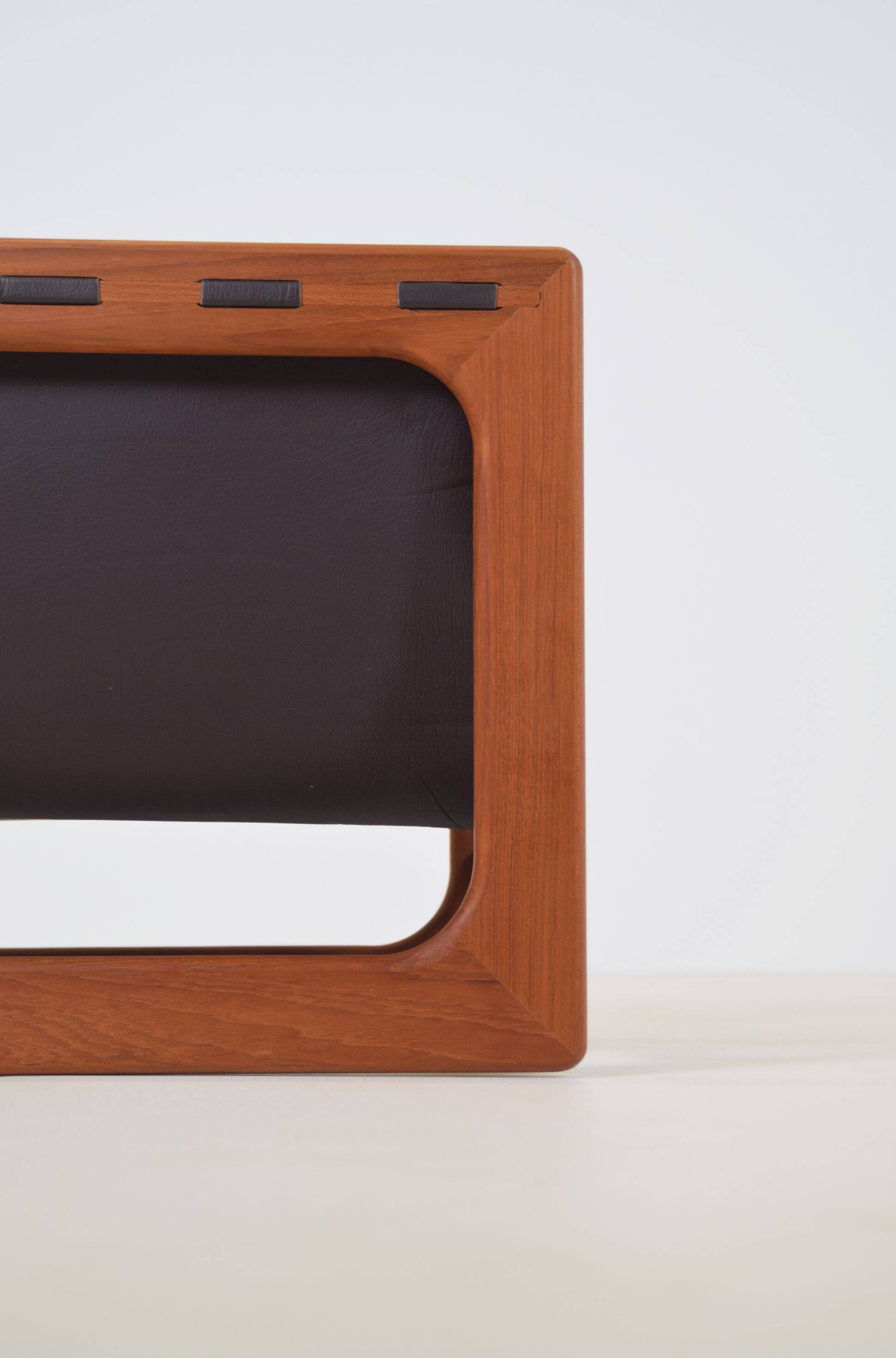 Danish double magazine holder in teak and leather by Salin Møbler, 1970s
