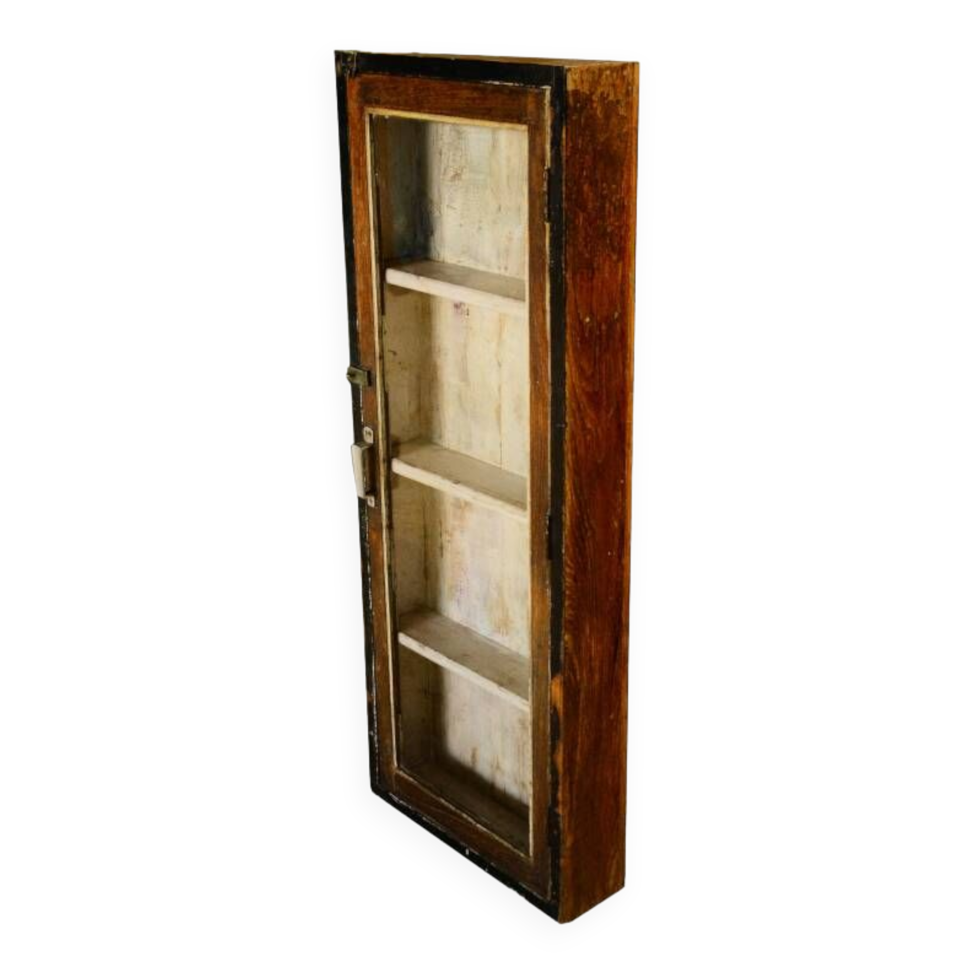 High old brown wall display case old teak wood