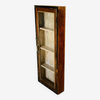 Old high brown wall display case in old teak wood