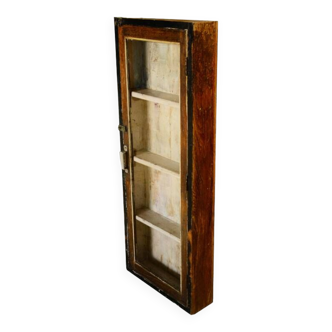 Old high brown wall display case in old teak wood