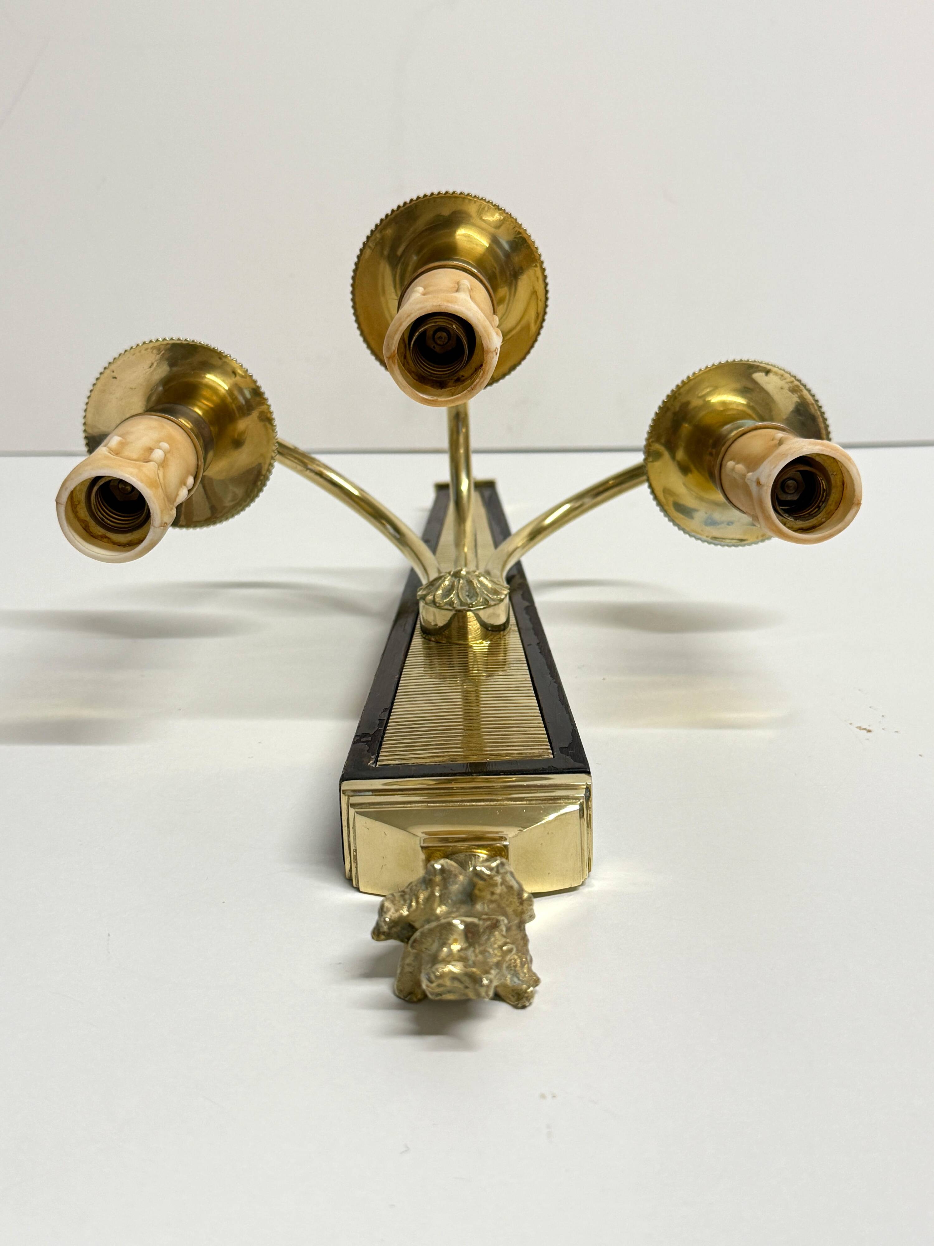 Antique Pair of 3-Light Wall Lights - Gilt Bronze and Mahogany - Neoclassical - 40's