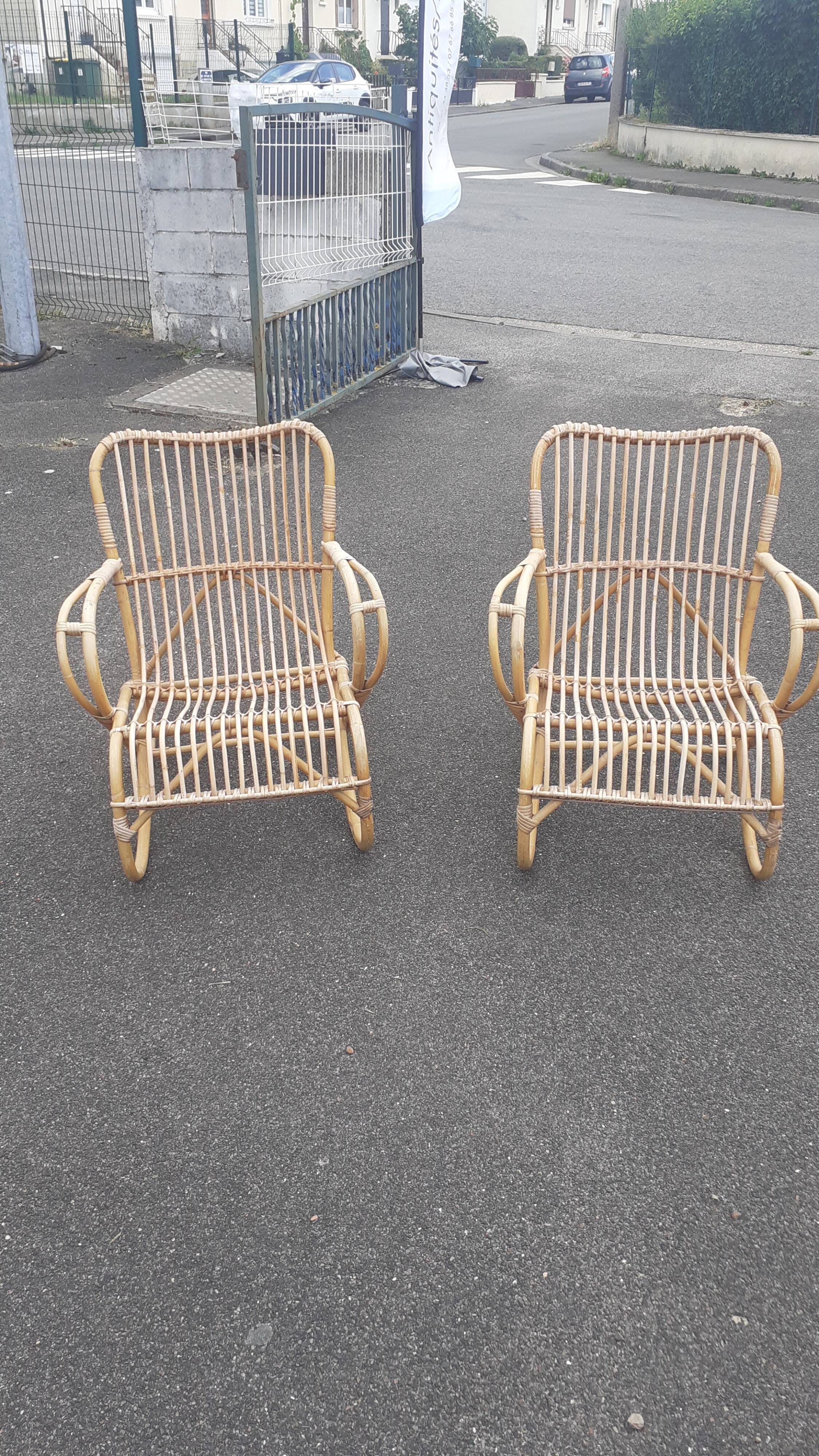 Rattan armchairs design Louis Sognot