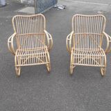 Fauteuils rotin design Louis Sognot