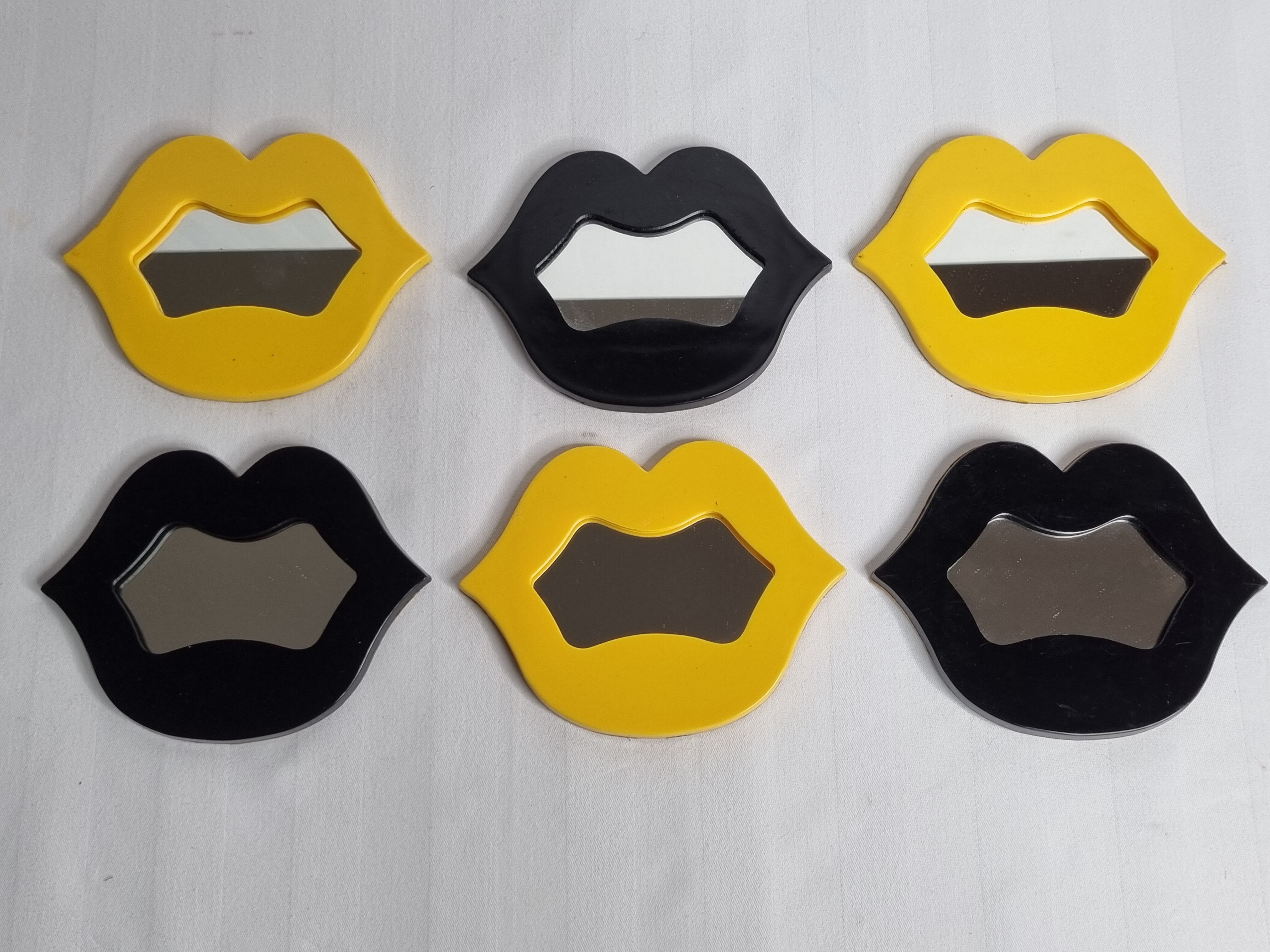 Set of 6 vintage mirrors "Marilyne" creation Samson, black and yellow, 70s