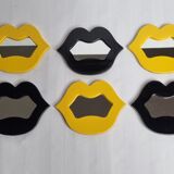 Set of 6 vintage mirrors "Marilyne" creation Samson, black and yellow, 70s