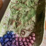 Barbotine Serving Cake Dish Vine Leaves and Grape Patterns