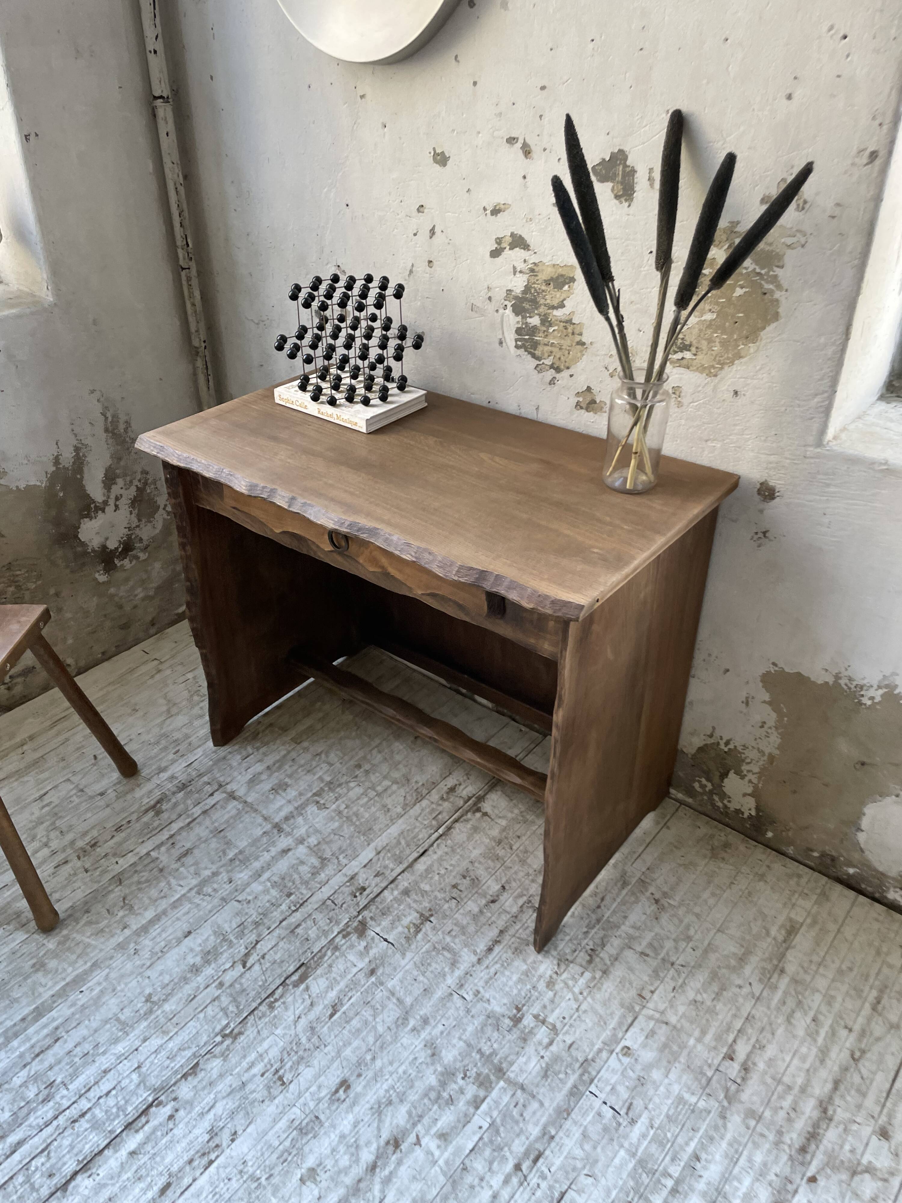 Brutalist desk in elm, signed Aranjou.