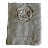 19th century XXL sheet in linen thread embroidered with polka dots Width 260cm