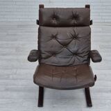 1970s, Scandinavian armchair, original condition, furniture leather, bent wood, canvas.