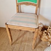 Renovated antique chair – carved wood and green backrest
