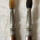 Antique salad servers in horn and silver metal