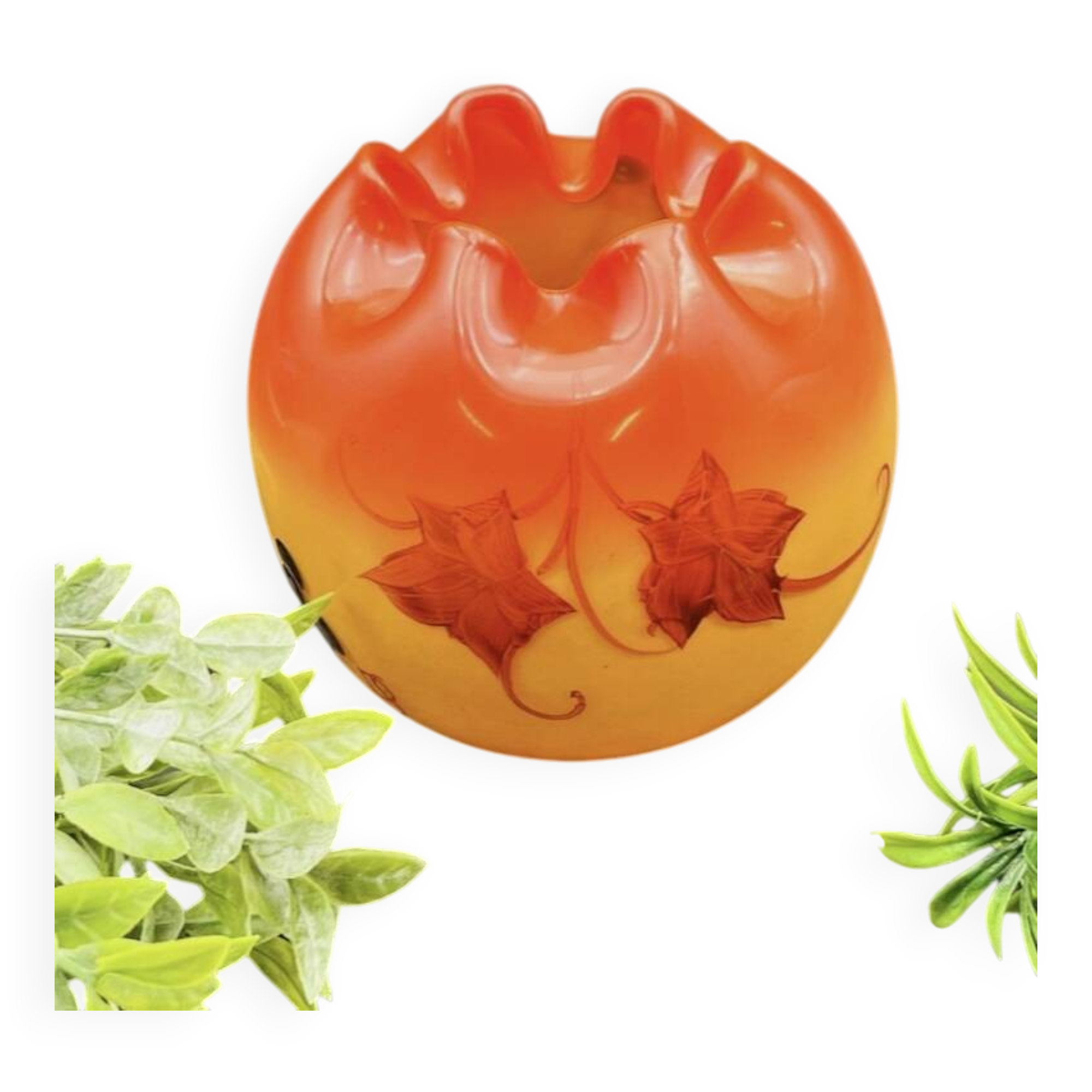 Orange glass paste vase from the 1930s signed DS