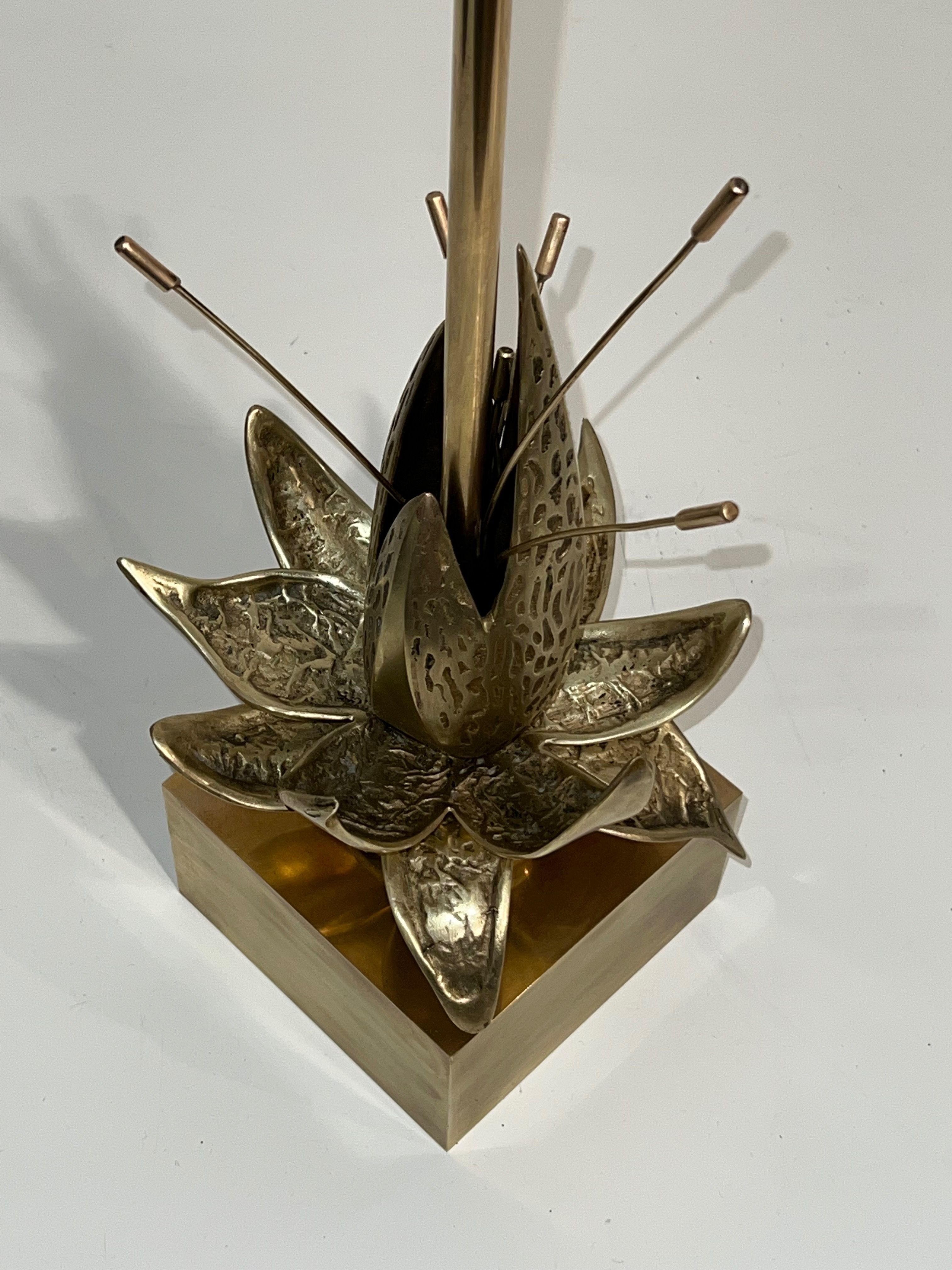 Bronze and brass water lily lamp attributed to Maison Charles. Circa 1970.