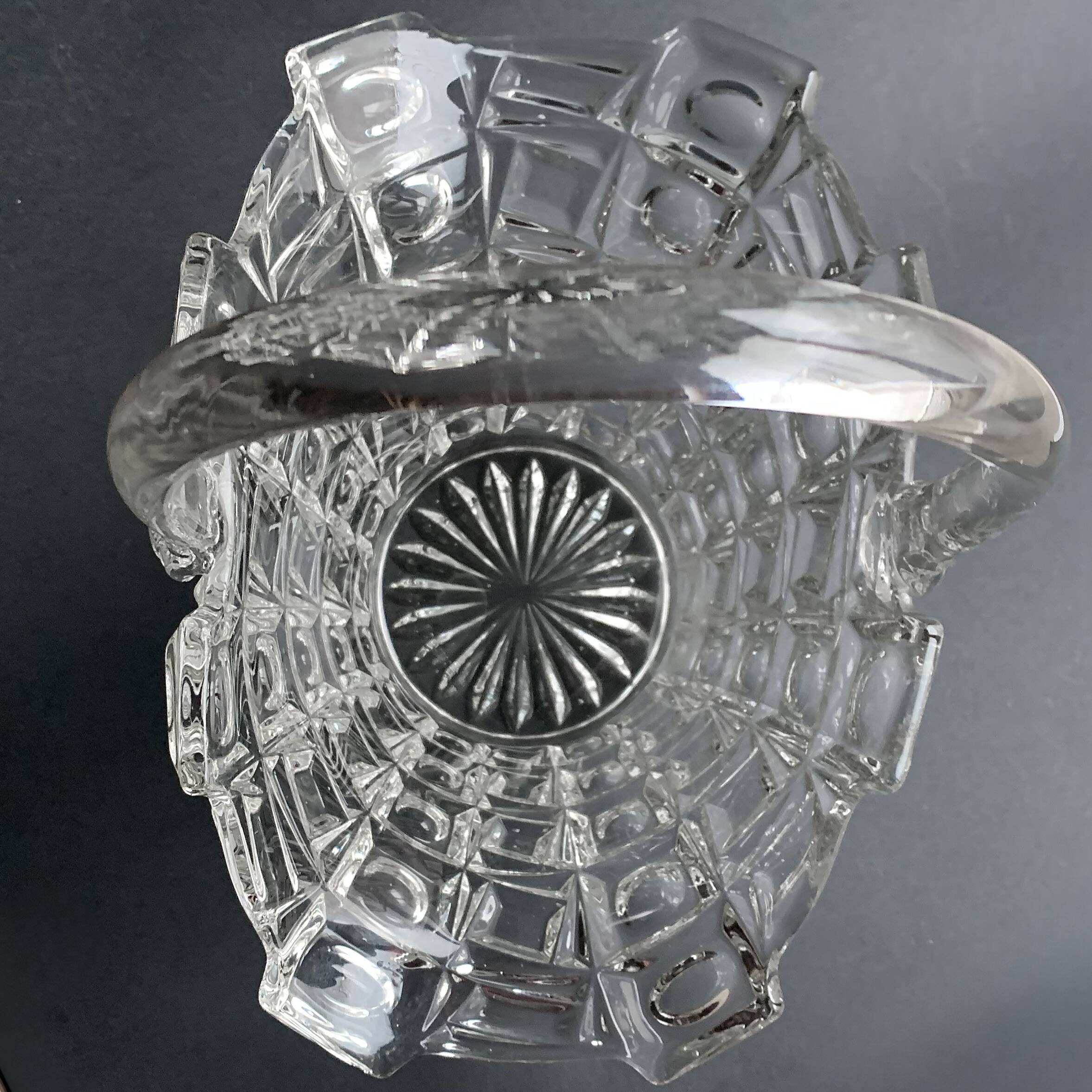 Antique clear glass basket or bowl - Libochovice glassworks - Czechoslovakia