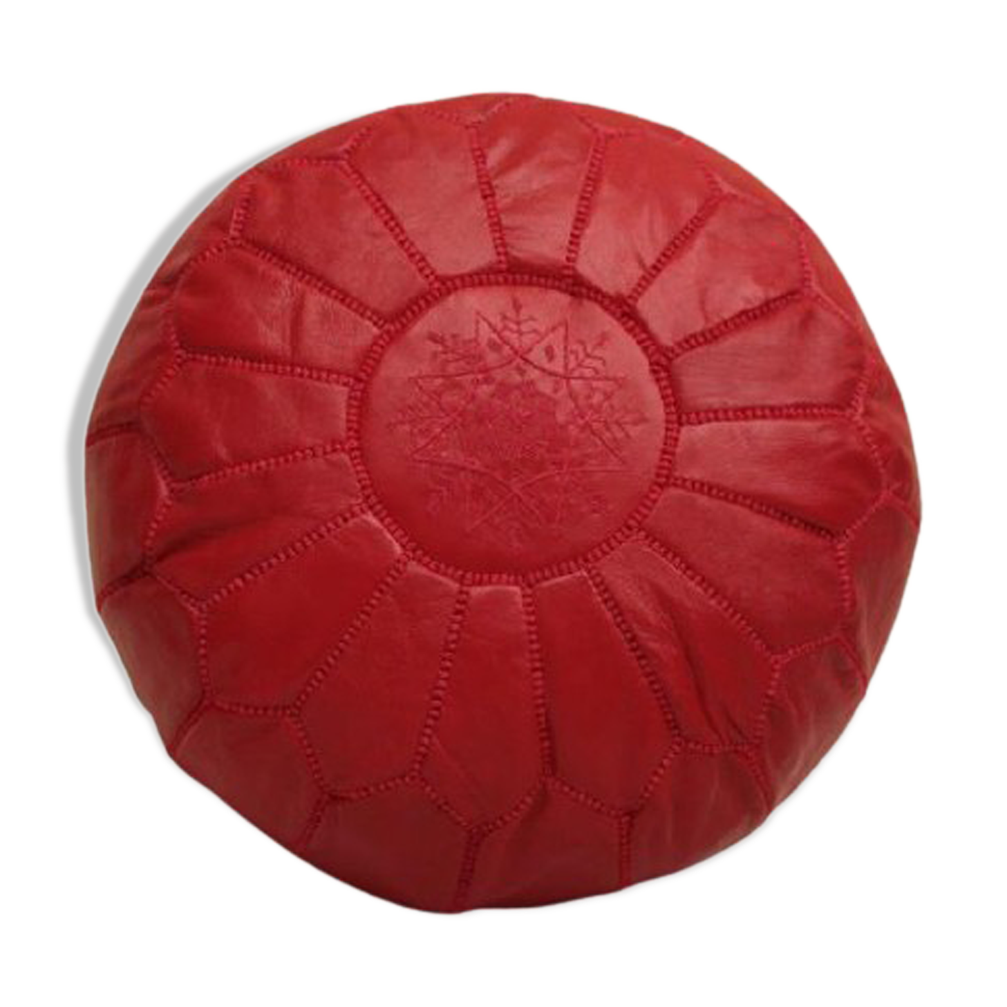Moroccan pouf in red leather