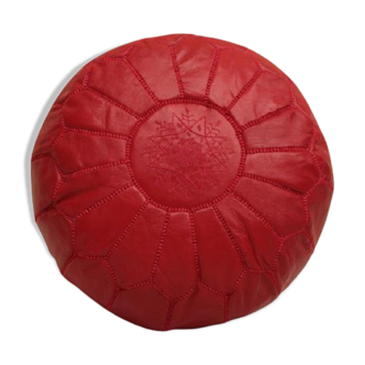 Pouf marocain en cuir rouge