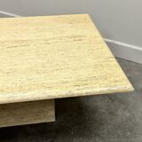 Large Vintage Brute Travertine Square Coffee Table, France 1970s.