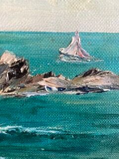 Ancient painting, Breton landscape, Saint Lunaire, signed, 1950s