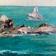 Ancient painting, Breton landscape, Saint Lunaire, signed, 1950s