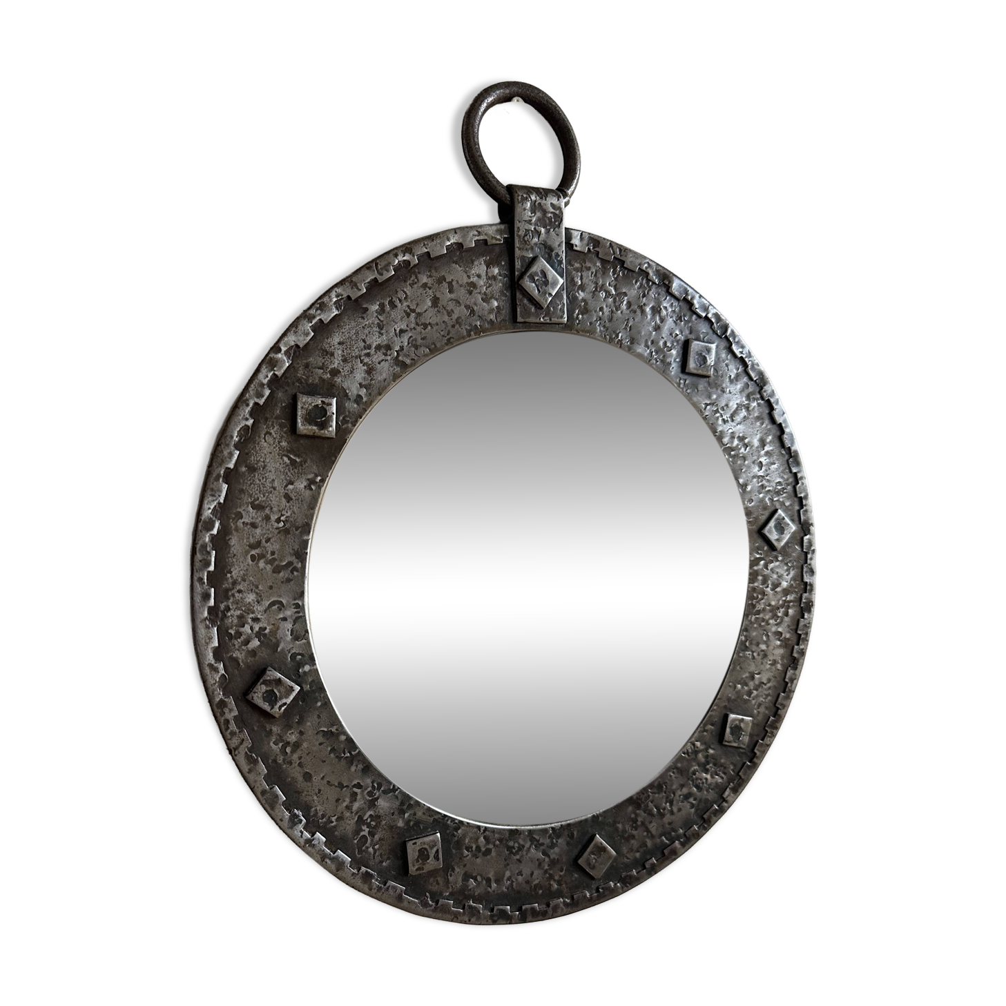 Miroir mural rond brutaliste des années 1950.