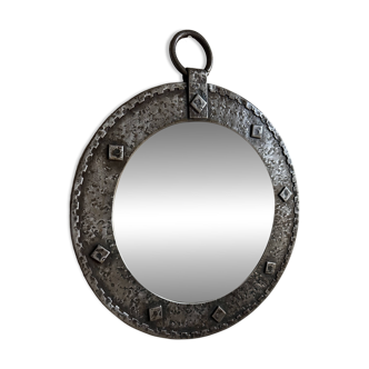 Brutalist mid-century round wall mirror c.1950