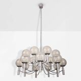 Pair of Veronese chandeliers 165 cms steel glass Murano circa 1970