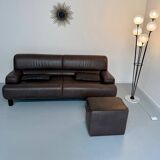 Antique buffalo leather sofa and pouf, de sede n' 18 design, from the 80s