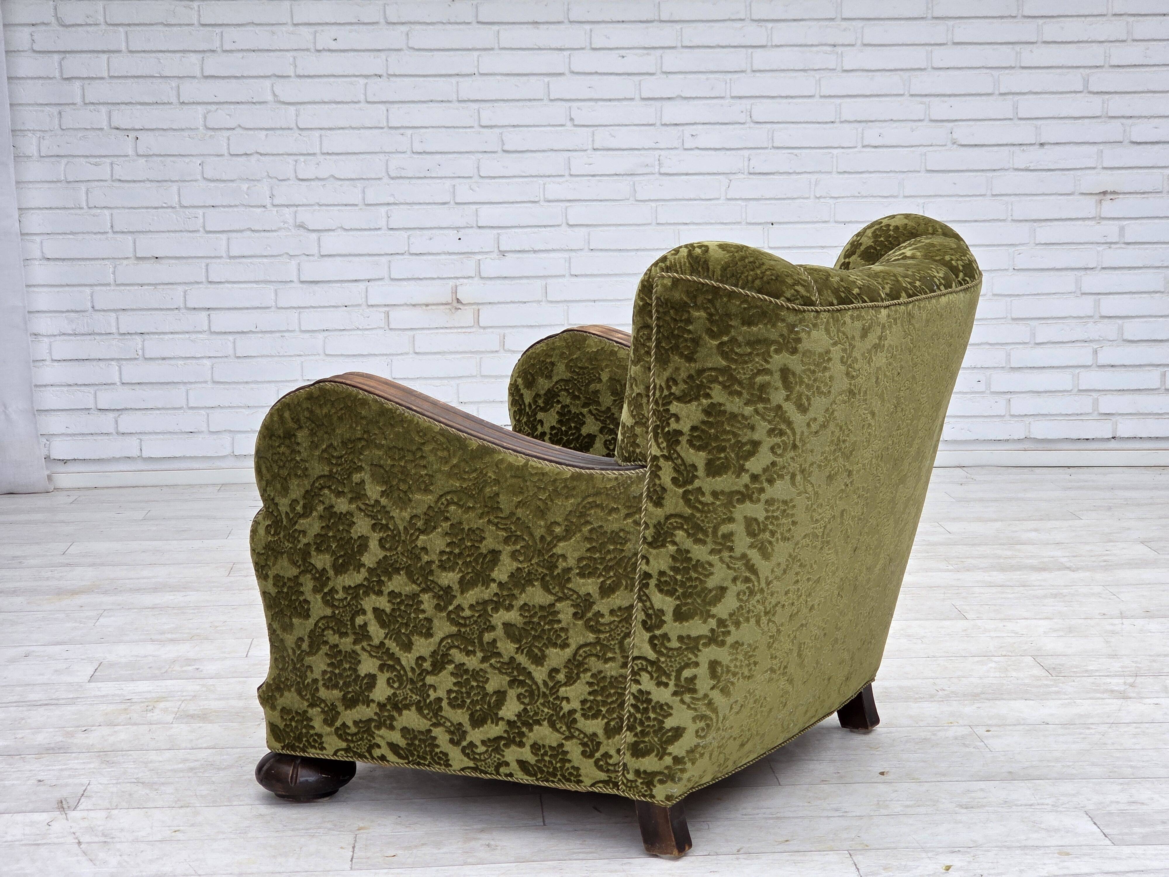 1950s, Danish relax chair, furniture velour, oak wood.