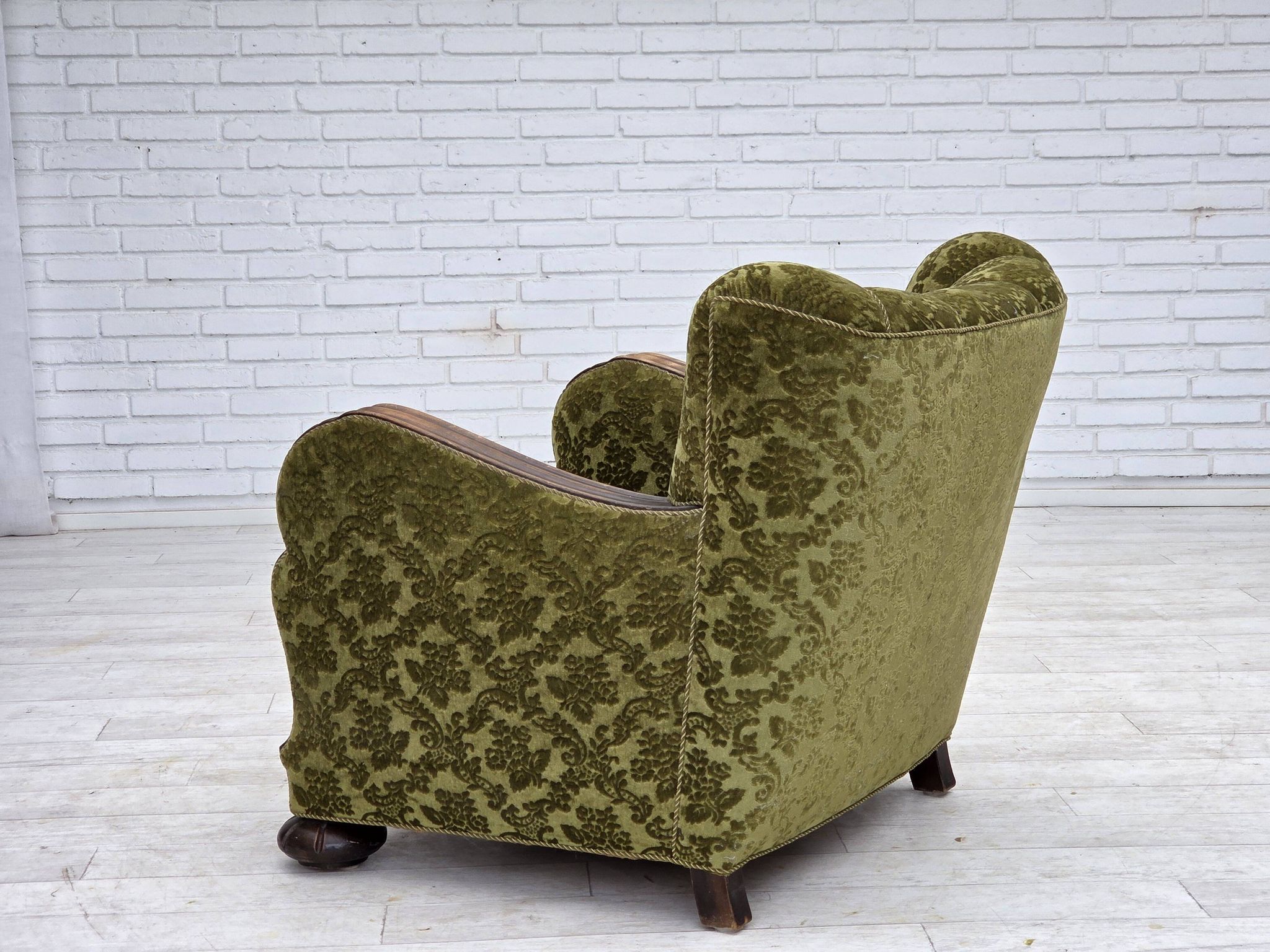 1950s, Danish relax chair, furniture velour, oak wood.