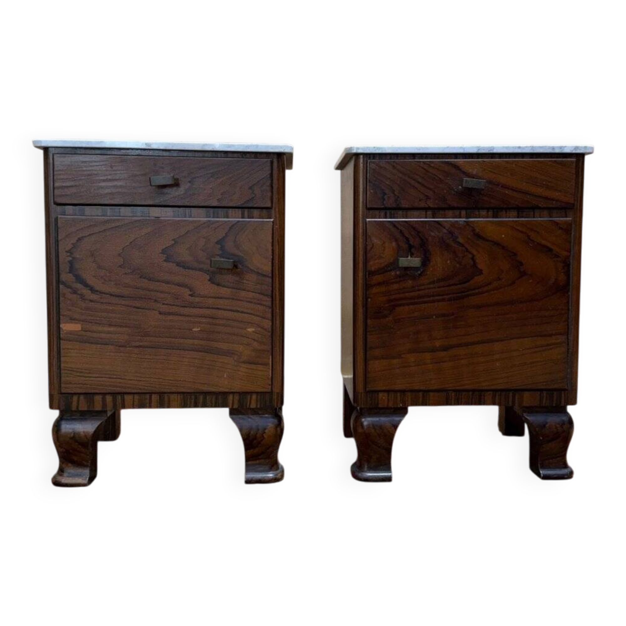 Art Deco bedside tables – Rosewood, Carrara marble & Brass – Year