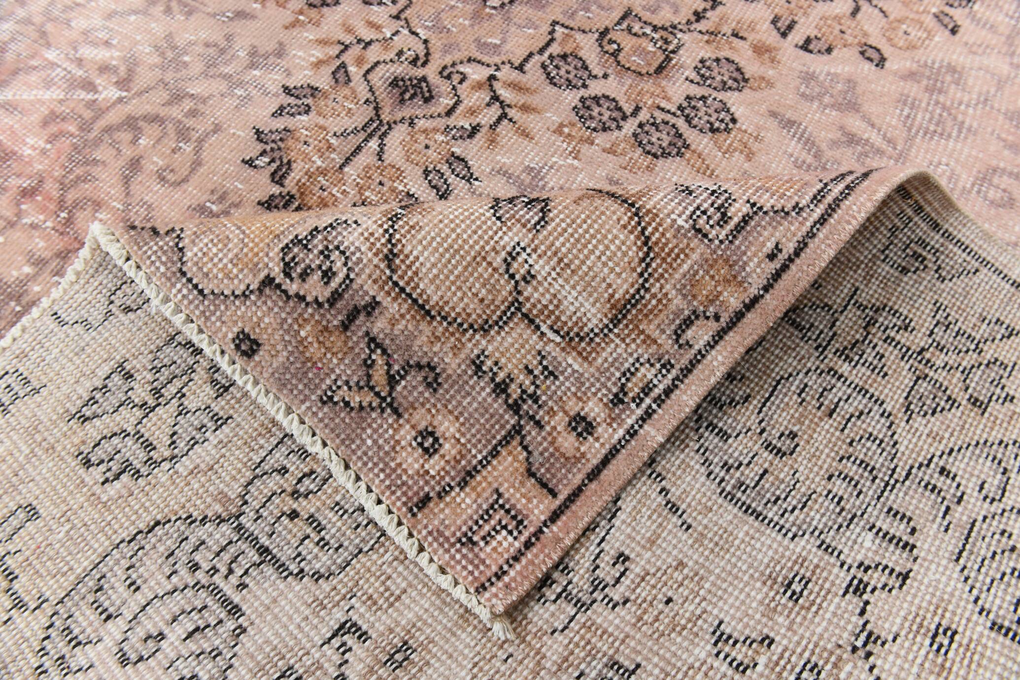 Pink Rug  266x173 cm Pastel Pink Vintage Carpet , Hand Made Wool Carpet.