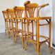 Set of 4 Vintage Bentwood High Pub Chairs with Armrests / Natural Wood Colo