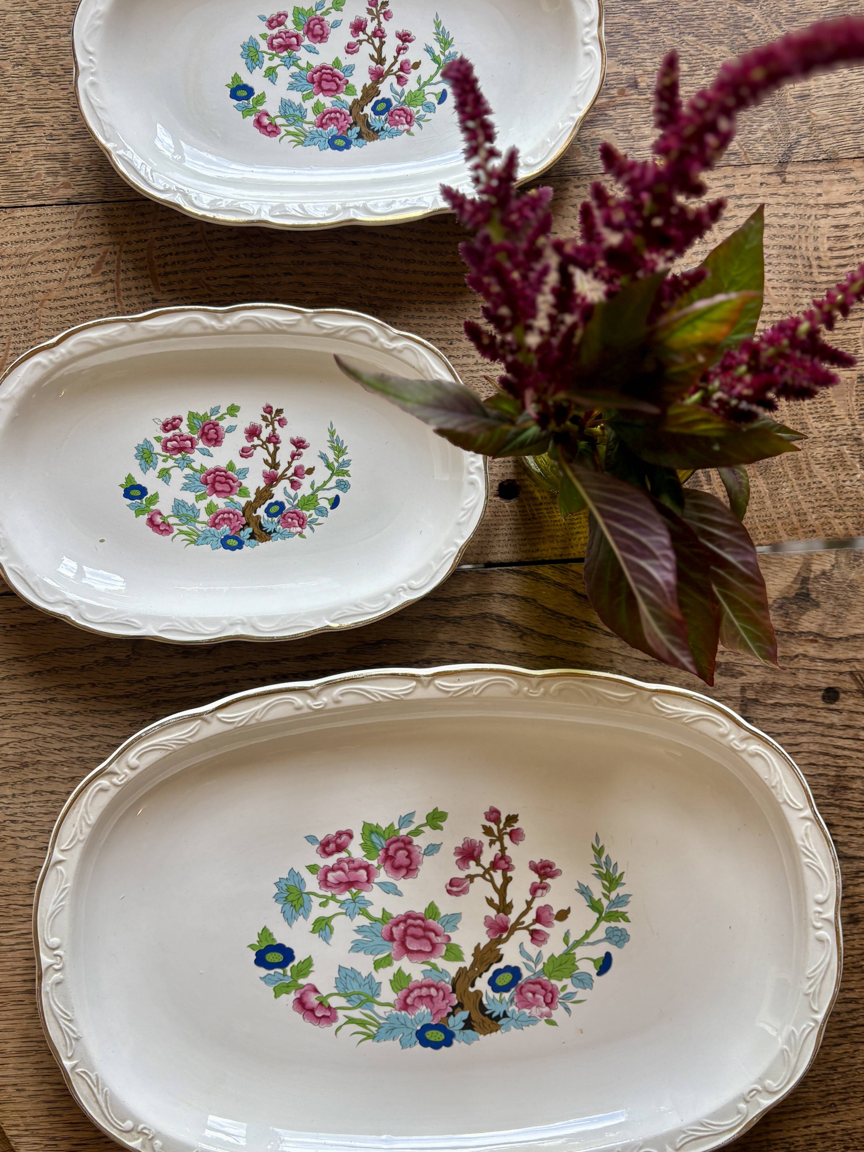 Set of 3 vintage relish dishes, "Indian Tree" model by Digoin