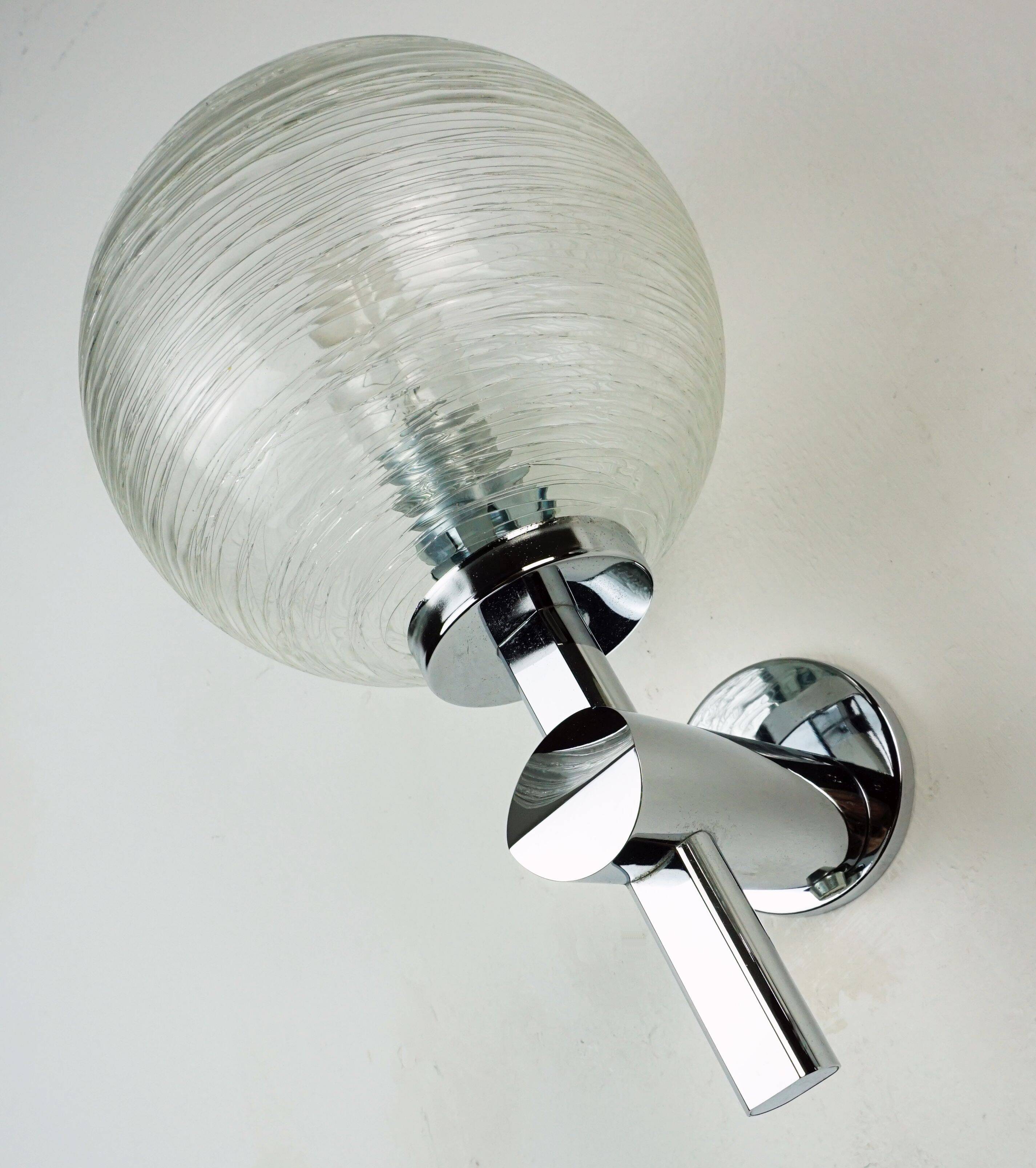 Pair of vintage wall lights structured glass and chrome 1970/80