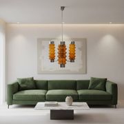 Mid Century Modern large chandelier with amber glass