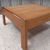 Table basse carré en pin, design vintage