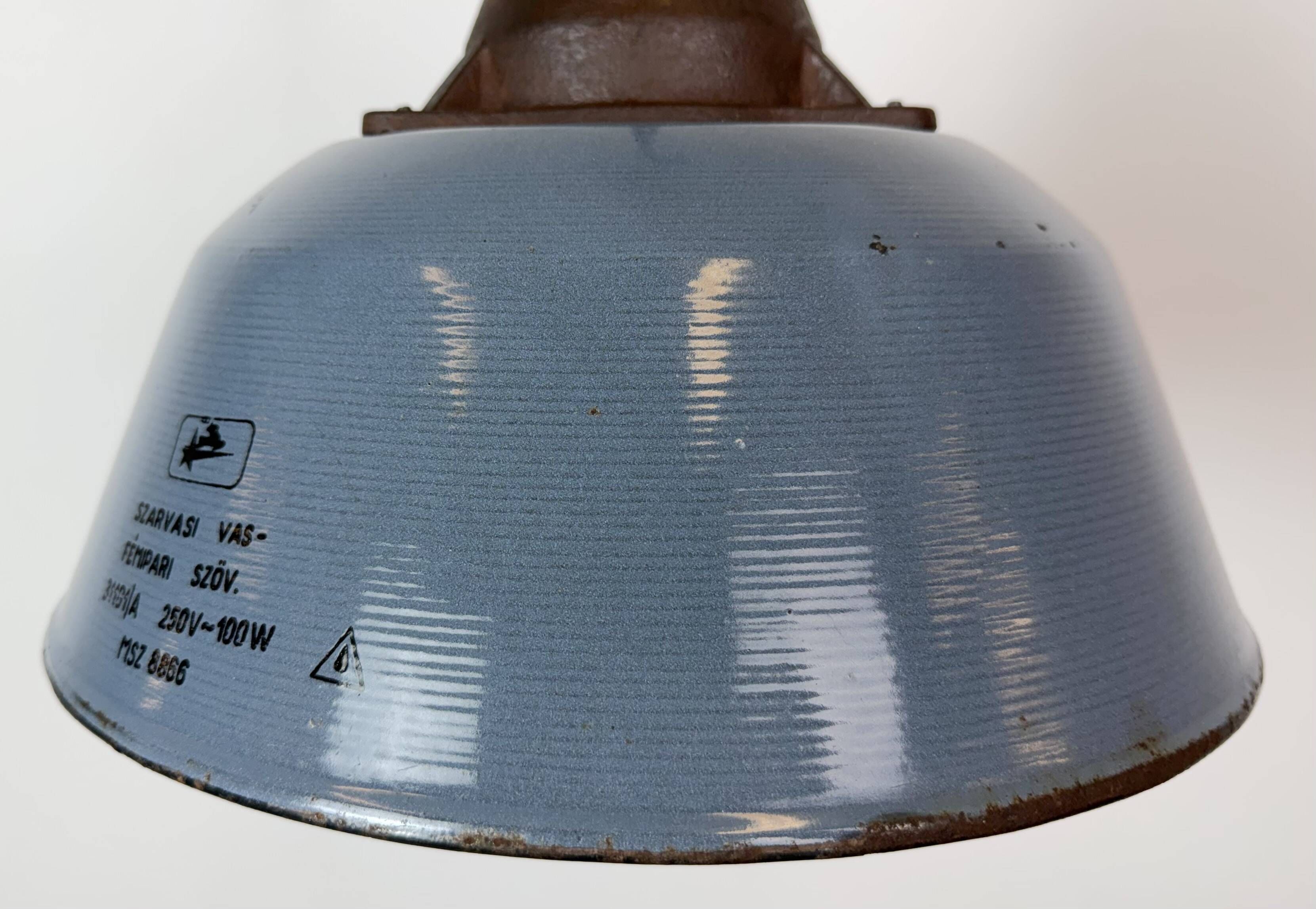 Industrial Grey Enamel and Cast Iron Pendant Light, 1960s