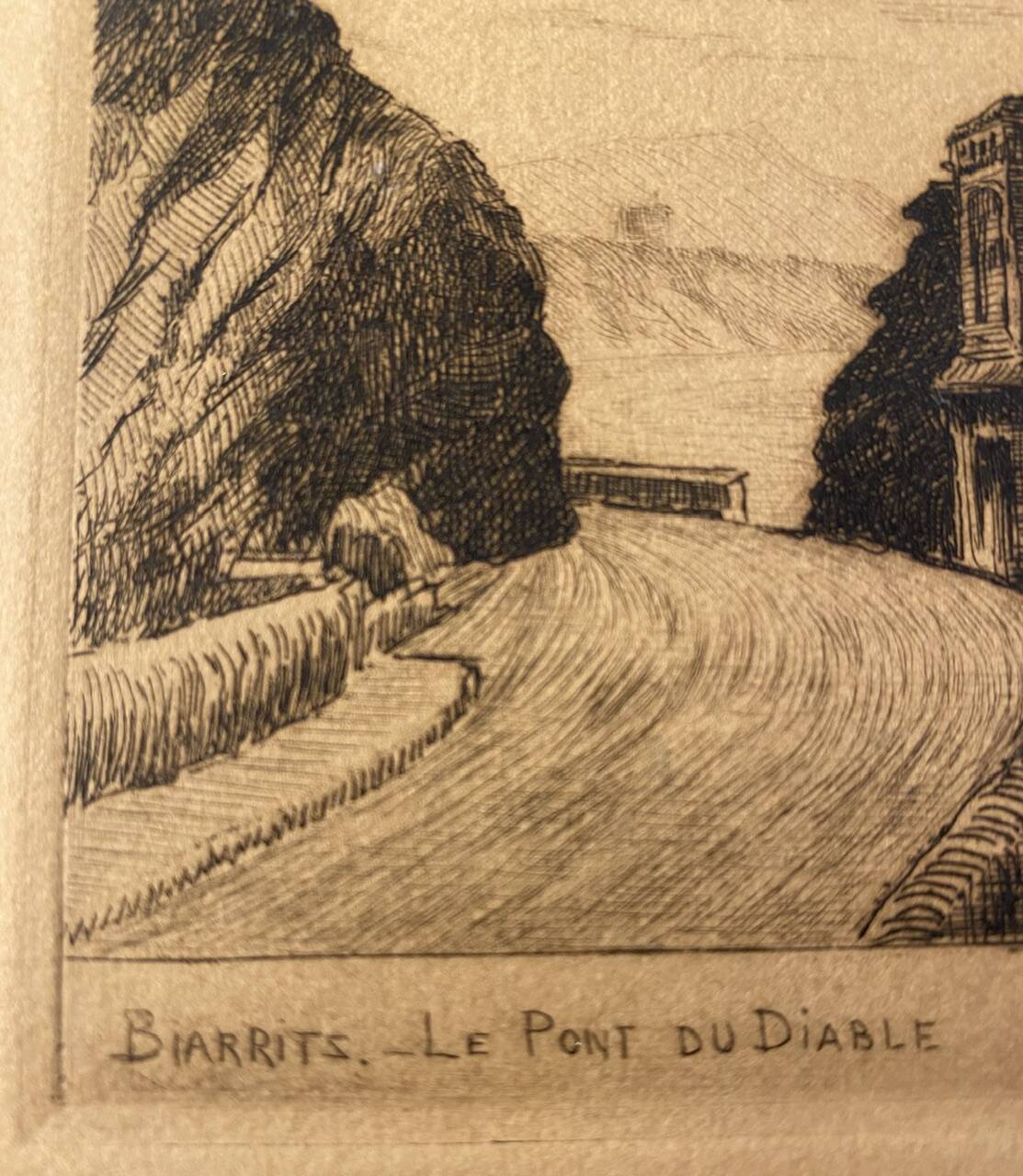 Old engraving, Biarritz, the Devil's Bridge 20th century
