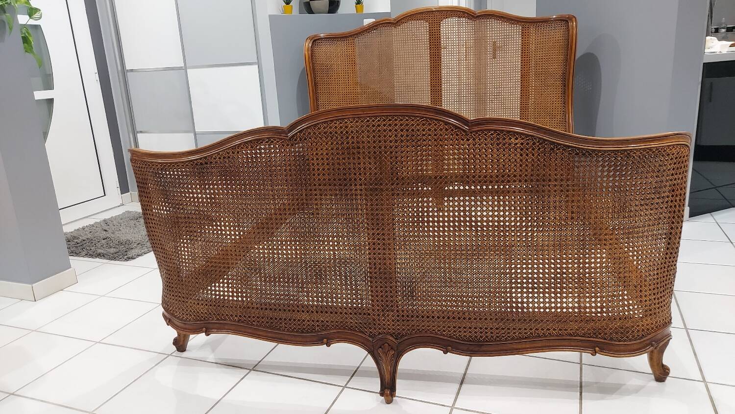 Louis XV style double cane basket bed, mid-20th century